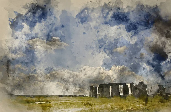 Pintura Digital Acuarela Stonehenge Inglaterra — Foto de Stock