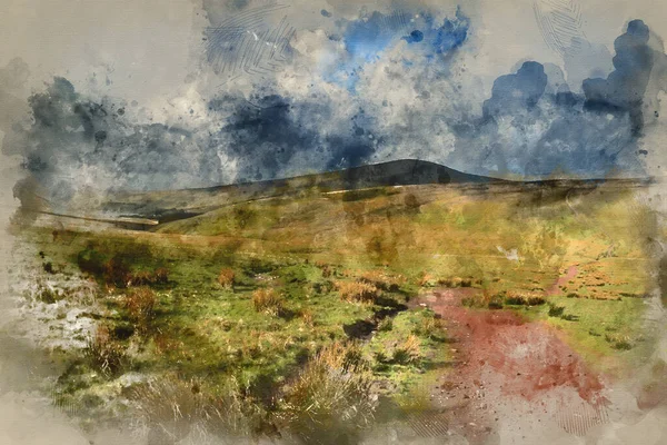 Digitale Aquarellmalerei Der Wunderschönen Landschaft Des Brecon Beacons Nationalparks Mit — Stockfoto