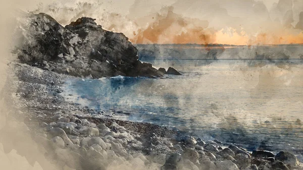 Aquarelle Numérique Belle Image Paysage Lever Soleil Church Ope Cove — Photo