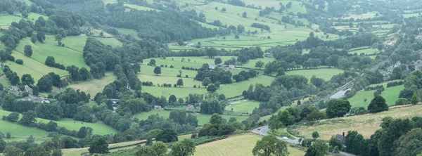 Stunning Panorama Landscape Image Peak District National Park Valley English — Stock Photo, Image