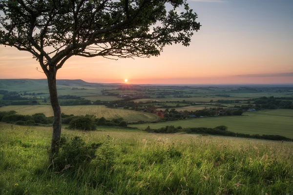 Krajobraz lato obraz zachód słońca nad angielskiej wsi — Zdjęcie stockowe