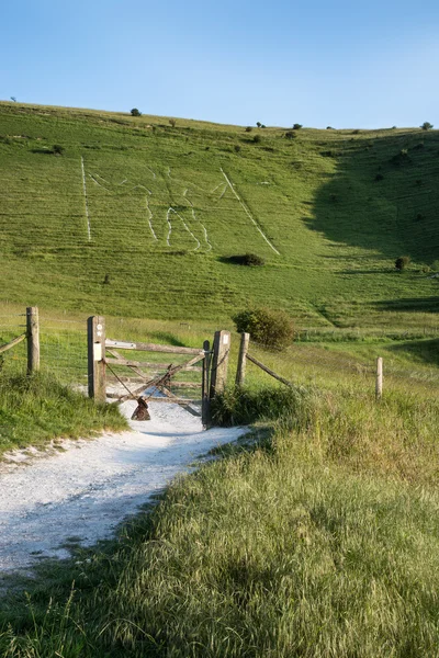 Landscape image of ancient chalk carving in hillside Long Man if — Stock Photo, Image