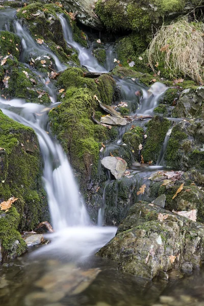 Vattenfall lång exponering liggande bild på sommaren i skogen sett — Stockfoto