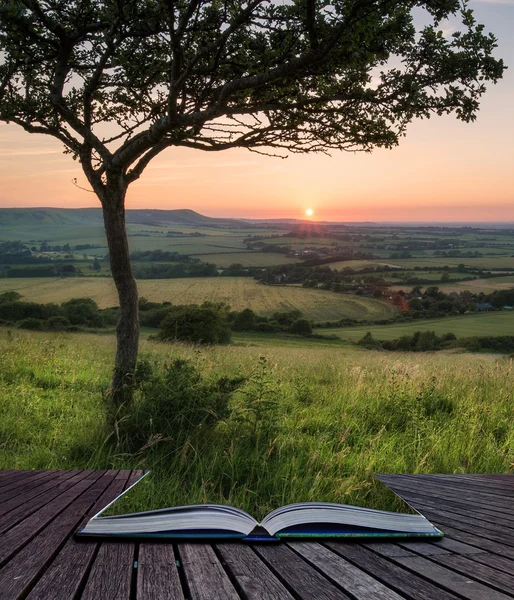 Landscape image Summer sunset view over English countryside conc — Stock Photo, Image