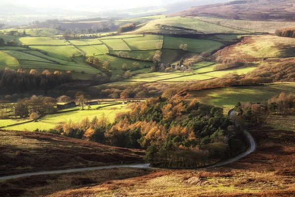 Beautiful Autumn Fall landscape of Hope Valley from Stanage Edge — Stock Photo, Image