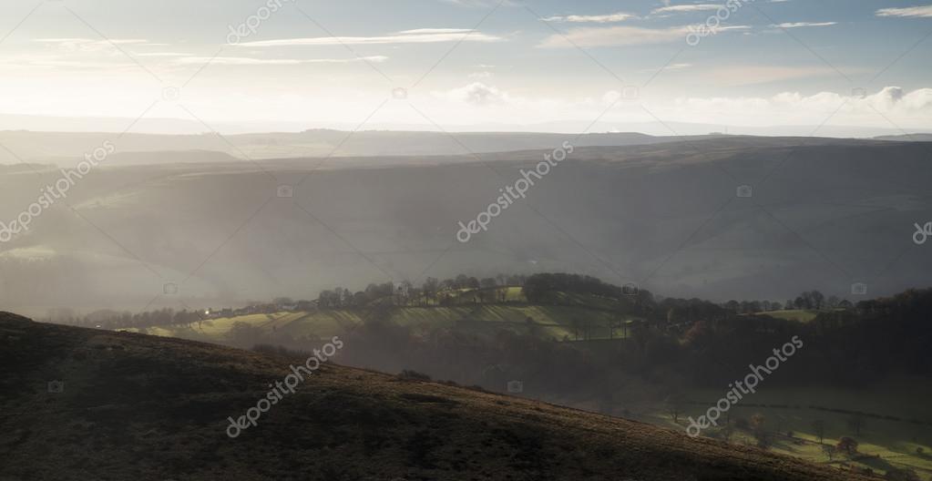 Beautiful Autumn Fall landscape of Hope Valley from Stanage Edge