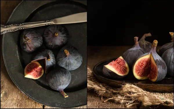 Compilation of images of Fresh figs in moody vintage retro style — Stock Photo, Image