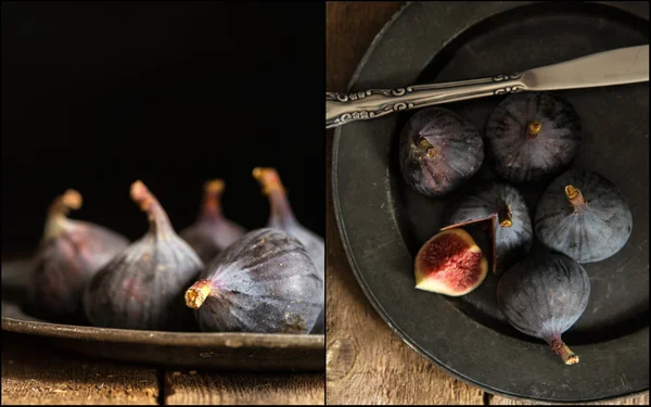 Compilation of images of Fresh figs in moody vintage retro style — Stock Photo, Image