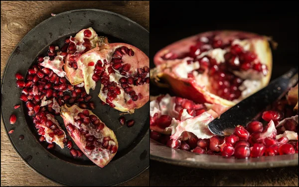 Sammanställning av granatäpple bilder i lynnig naturligt ljus ställa in — Stockfoto