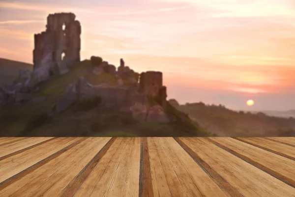 Romantic fantasy magical castle ruins against stunning vibrant s — Stock Photo, Image