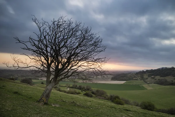 Splendida vibrante alba primaverile sul paesaggio della campagna inglese — Foto Stock