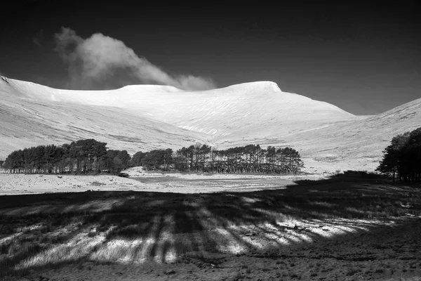 Paysage frais d'hiver de chaîne de montagnes enneigées et forêt — Photo