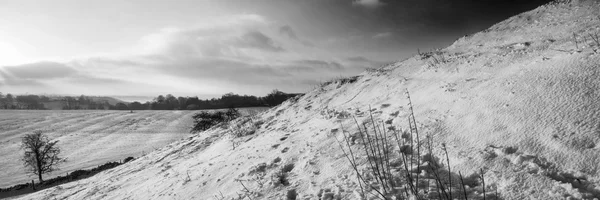 Stunning Winter panoramic landscape snow covered countryside in — Stock Photo, Image