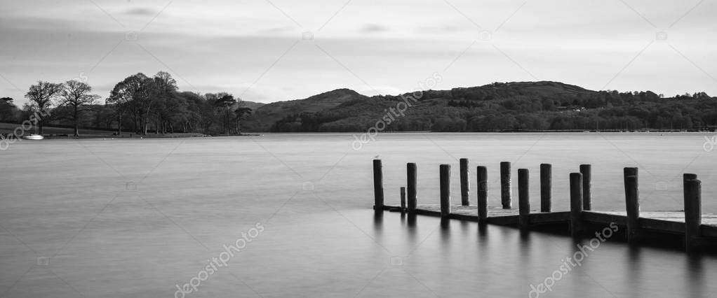 Long exposure landscape of Coniston Water in Lake District