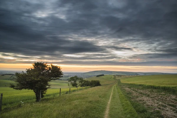 Hermoso paisaje de verano al atardecer Steyning Bowl en South Downs —  Fotos de Stock