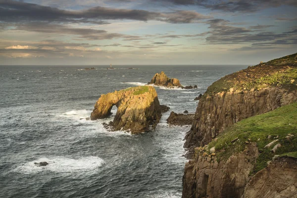 Beautiful sunrise landscape of Land's End in Cornwall England — Stock Photo, Image