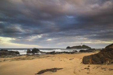 Godrevy deniz feneri Cornwall co güzel gündoğumu peyzaj