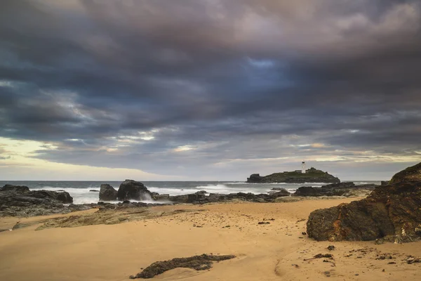 Beautiful sunrise landscape of Godrevy lighthouse on Cornwall co — Stock Photo, Image