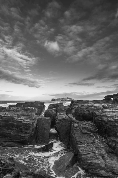 Hermoso paisaje de salida del sol de Godrevy en la costa de Cornwall en —  Fotos de Stock