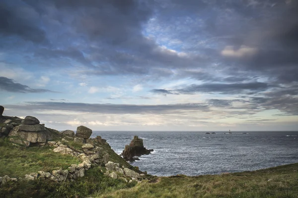 Stunning sunrise landscape image of Land's End in Cornwall Engla — Stock Photo, Image