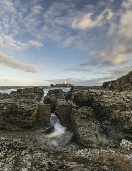 Bella immagine del paesaggio alba di Godrevy in Corwnall Inghilterra — Foto Stock