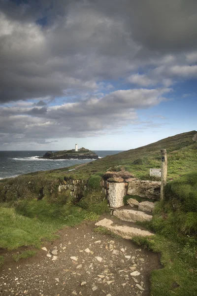 Beautiful sunrise landscape image of Godrevy in Corwnall England — Stock Photo, Image