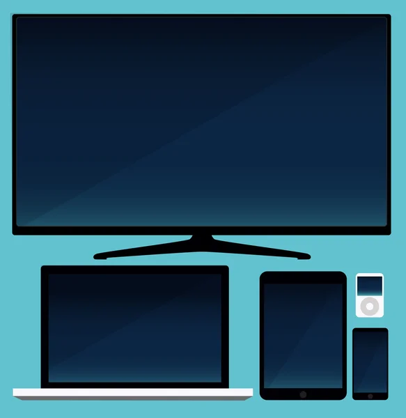 ЖК-телевизор, смартфон и планшет и ноутбук — стоковый вектор