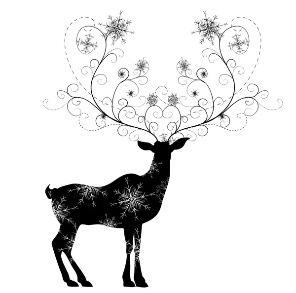 Cerf avec cornes de flocons de neige illustration vectorielle — Image vectorielle