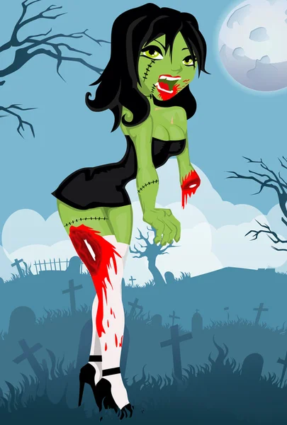 Cartone animato zombie ragazza — Vettoriale Stock