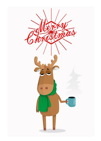 Boldog karácsonyi kártya-val karikatúra-szarvas — Stock Vector