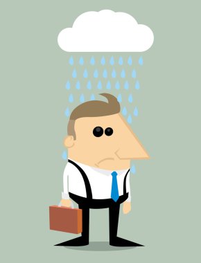 Yağmur bulutu altında çizgi film işadamı