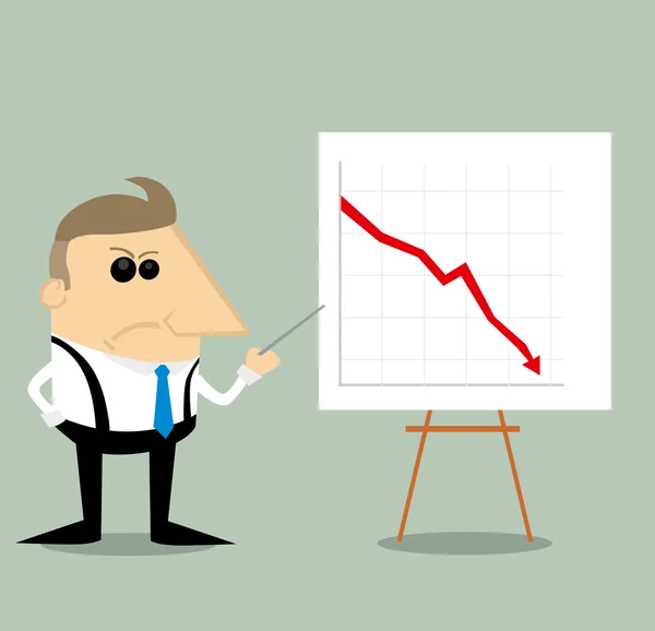 Angry Cartoon businessman with presentation graph — Stock Vector