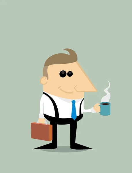 Happy Cartoon businessman with coffee — Stock Vector