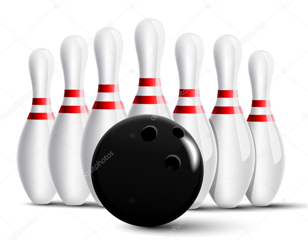 Bowling pins and bowling ball