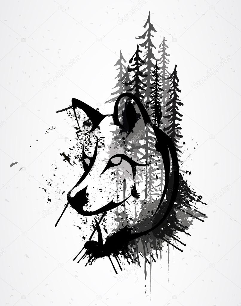 Abstract grunge wolf head