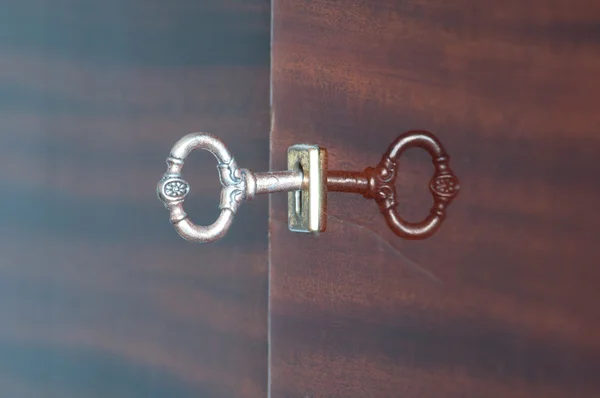 Old-fashioned key in keyhole — Stock Photo, Image