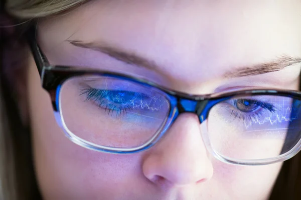 Girl's face with the reflection in the glasses graphics. — Stock Photo, Image