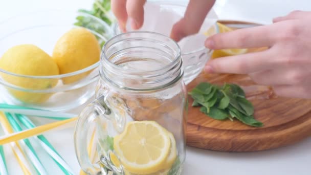 Preparación de limonada. Concepto de cocina . — Vídeo de stock