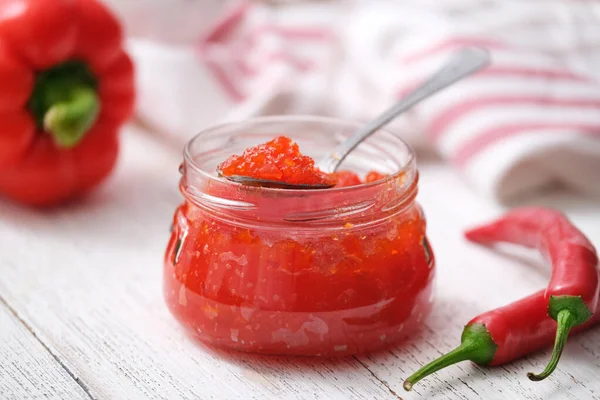 Jalea Pimienta Picante Pimiento Dulce Salsa Chile Confitura Mermelada Frasco — Foto de Stock