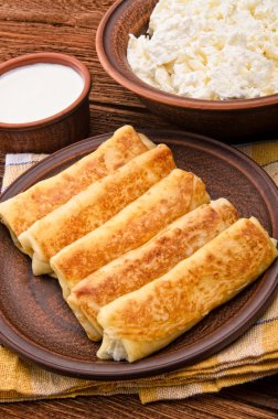 süzme peynir ile Pancakes.