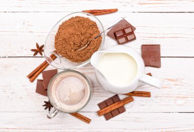 sıcak kakao içecek.