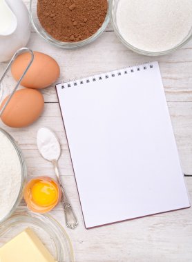 Pişirme kek malzemeler. Arka plan.