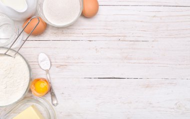 Pişirme kek malzemeler. Arka plan.