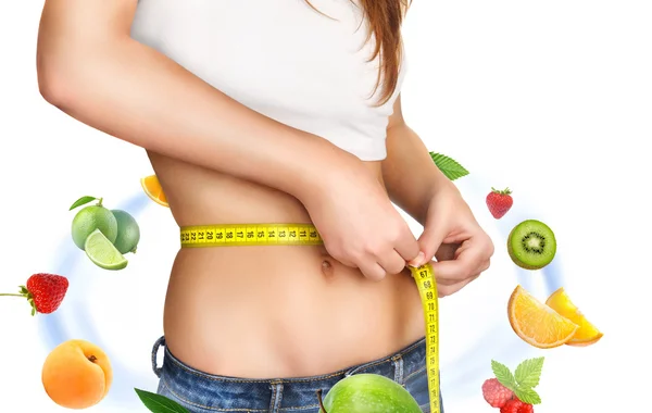 Young Woman measuring her waist. — Stock Photo, Image