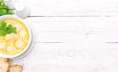 Tavuk köfte çorbası. Arka plan.