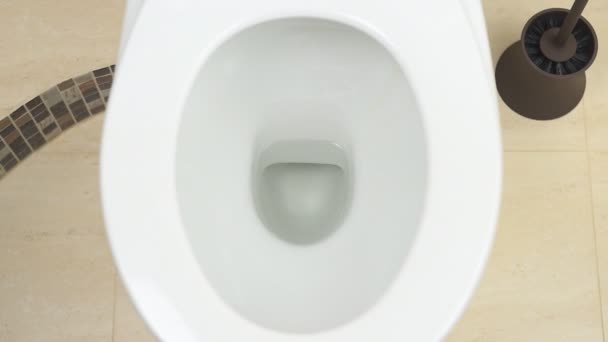 The water is discharged into the toilet bowl — Stock Video