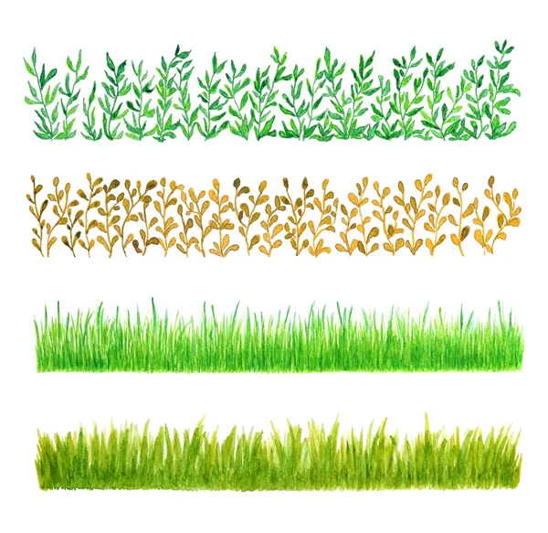 stock image Set of Four Grass Border Pieces Watercolor Hand Drawn and Painte