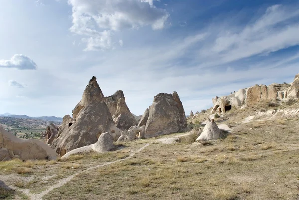 Ancient stone dwellings in Cappadocia — Stock Photo, Image