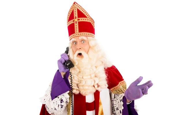 Sinterklaas s telefonem — Stock fotografie