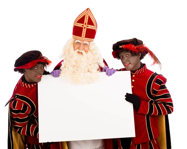 Sinterklaas and zwarte pieten with whiteboard — Stock Photo, Image